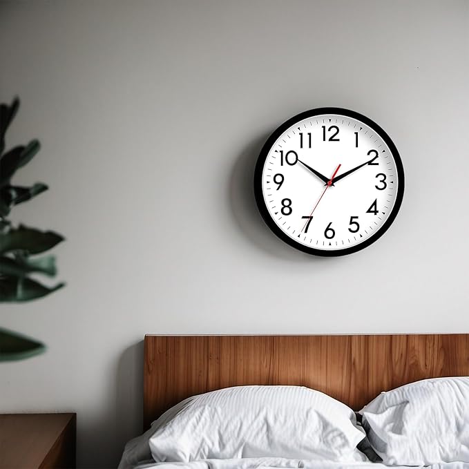 Wall Clock Small Analog 8 Inch Silent Non Ticking Battery Operated Modern Simple Decorative for Kitchen Office Bedroom Bathroom Living Room(Black)