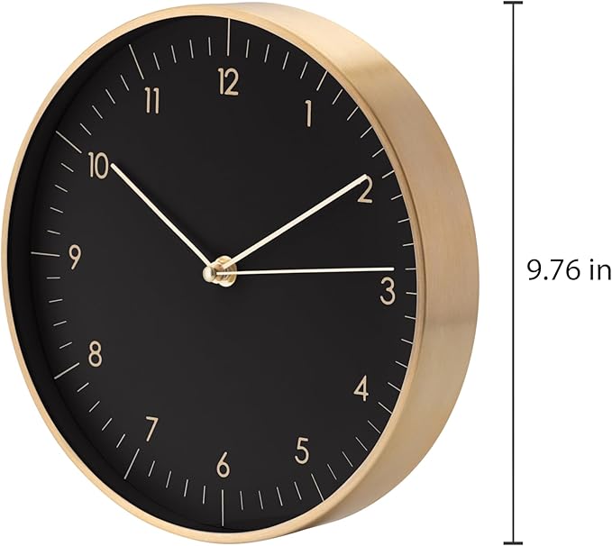 LUUK LIFESTYLE Modern Wall Clock with Silent Movement and no Ticking, Scandinavian Design, Gift idea, Decoration for Living Room, Kitchen, Hallway, in Black & Gold