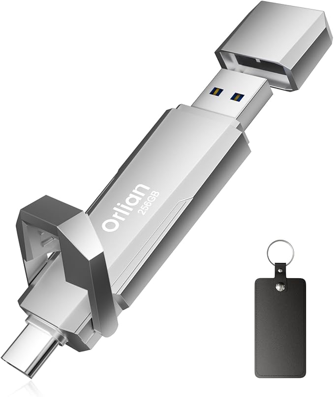 256G External Portable SSD USB Solid State Drive, Up to 1000MB/s 3.2 Gen 2 Solid State, Type C + USB A Dual Drive for iPhone15,16/ipad/Mac/Android/Windows Laptops, Silver