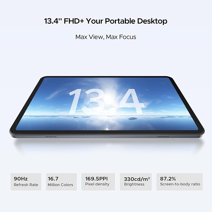 DOOGEE Tab G6 MAX Android 16 Tablet, 13.4 inch Tablet 90Hz 7.7 mm Ultra-Thin Gaming Tablets with Gemini AI, 32GB+256GB/2TB TF, 11000mAh+18W, UNISOC T7280 Octa-Core, 13MP+8MP, Dual Speakers/Face ID