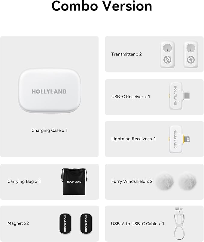 Hollyland Lark A1 Wireless Mini Microphone for iPhone & Android, 48kHz/24-bit, 3-Level Intelligent Noise Cancel, Microphone for YouTube, Podcast, Vlogging (White, 2TX + 2RX + Charging Case)