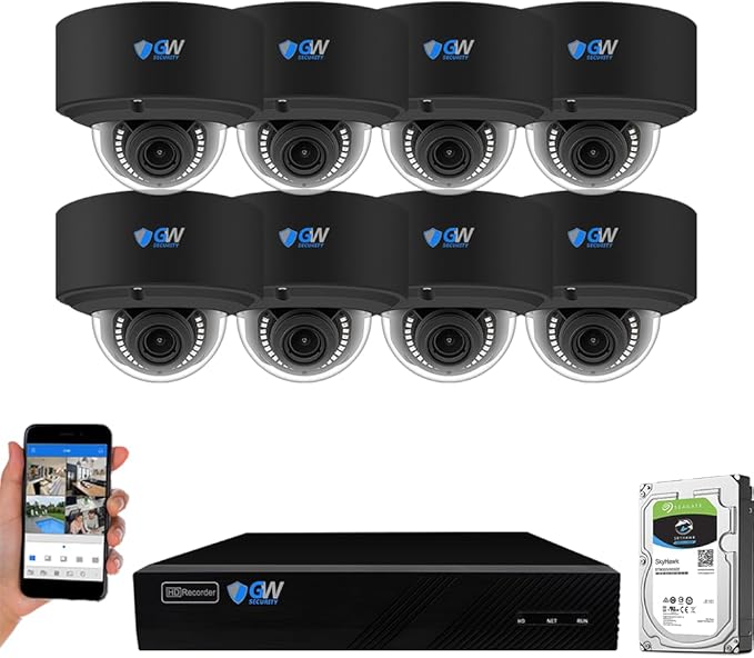 GW Security 8 Channel 12MP NVR 4K IP PoE Security Camera System with 8 UHD 8MP 4K 2.7-13.5mm Motorized Zoom Color Night Vision Waterproof AI Dome Camera, Intelligence AI Smart Functions