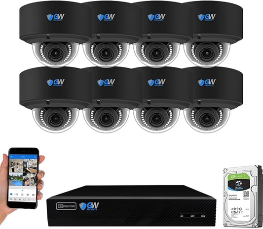 GW Security 8 Channel 12MP NVR 4K IP PoE Security Camera System with 8 UHD 8MP 4K 2.7-13.5mm Motorized Zoom Color Night Vision Waterproof AI Dome Camera, Intelligence AI Smart Functions