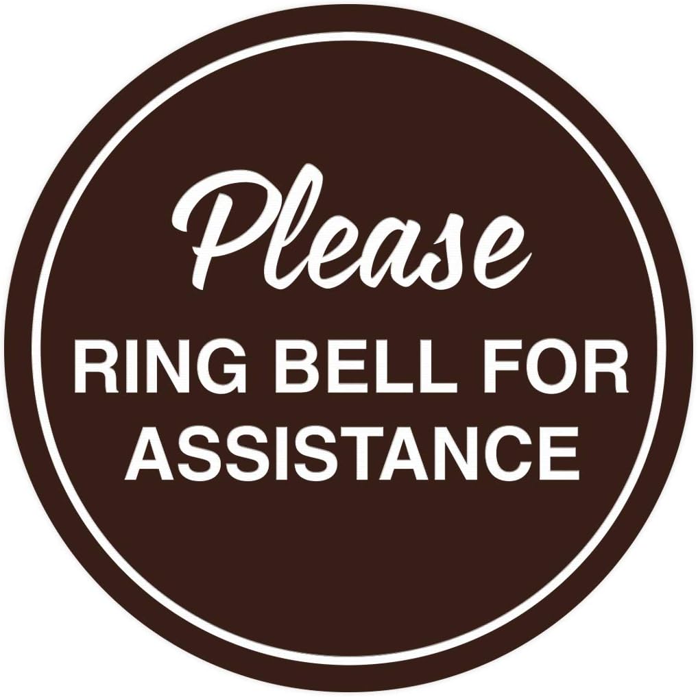 Signs ByLITA Circle Please Ring Bell For Assistance Wall or Door Sign | Easy Installation | Front Desk Reception Sign (Dark Brown) - Small (1 Pack)