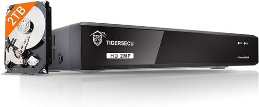 TIGERSECU Super HD 1080P 4 Channel DVR Security Recorder with 2TB Hard Drive, Hybrid 6-in-1 CCTV DVR Recorder Compatible with 2MP and 5MP TVI, AHD, CVI, Analog, RS485 PTZ and IP Cameras