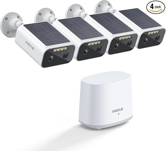 Solar Security Cameras Wireless Outdoor, 4-Cam-Kit, 2K Home Security Camera System, 365-Day Battery Life, No Subscription Fee, Easy to Install, Color Night Vision, Local Storage
