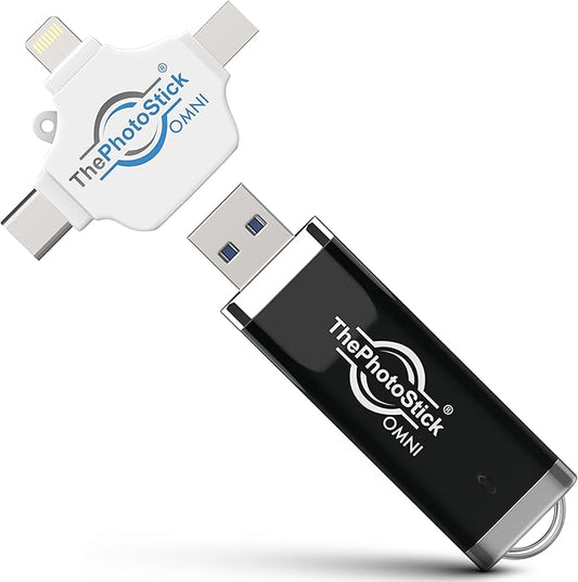 ThePhotoStickÂ® Omni 128GB USB Flash Drive & Memory Stick â Photo & Video Backup for iPhone, Android, Mac & PC â Multiport Connection to Easily Store & Transfer Files