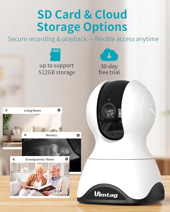 VIMTAG Indoor Pet Camera, 2.5K Dog Camera with Phone App, 360° Pan/Tilt Security Camera Indoor for Home/Nanny/Baby/Cat/Room, Dual-Band WiFi, Night Vision, Motion Tracking, 2-Way Audio, Cloud & SD Card