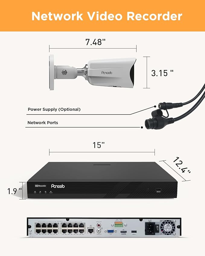 16 Channel Security Camera System 4TB HDD, H.265 16PCS 5MP PoE Commercial IP Bullet Camera, Smart Color Night Vision, 2 Way Audio Talking, AI Human Detection, Remote Access,PB65A1616-5MD