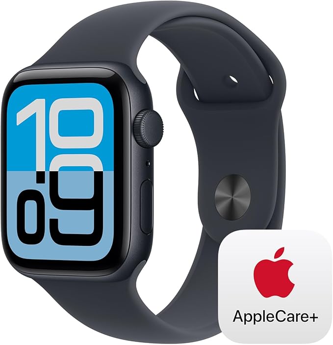 Apple Watch SE 3 [GPS 44mm] Smartwatch with Midnight Aluminium Case with Midnight Sport Band - M/L. Fitness and Sleep Trackers, Heart Rate Monitor with AppleCare+ (2 Years)
