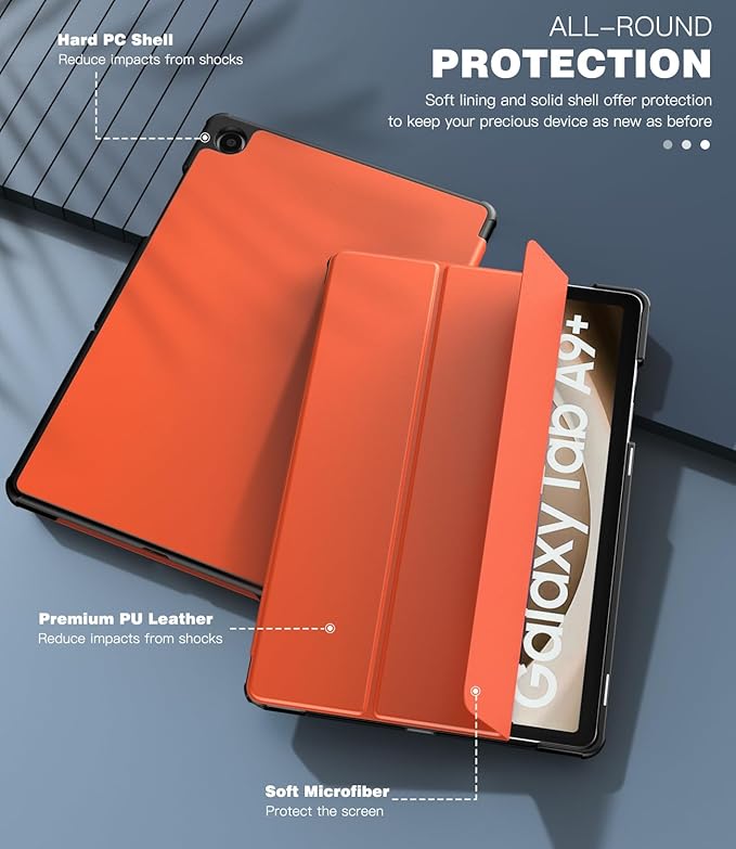 TiMOVO Case for Samsung Galaxy Tab A9+/A9 Plus 11 Inch 2023, Slim Lightweight Stand Hard Back Shell Protective Cover for Galaxy Tab A9+ Tablet SM-X210/X216/X218, Auto Wake/Sleep, Orange