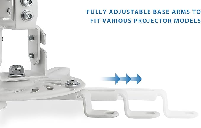 Mount-IT! Projector Ceiling Mount [30 lbs Capacity] Universal Bracket | 360 Full Motion with Tilt and Swivel Rotate | Adjustable Pole Height from 21-34.5 Inches, Extendable Arms (White | Long)