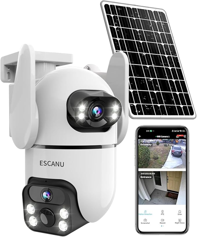 Dual Lens Security Cameras Wireless Outdoor for Home Security,WiFi,2-Way Audio,Night Vision,Motion Detection,No mothly fee Cameras,IP65 Water Proof