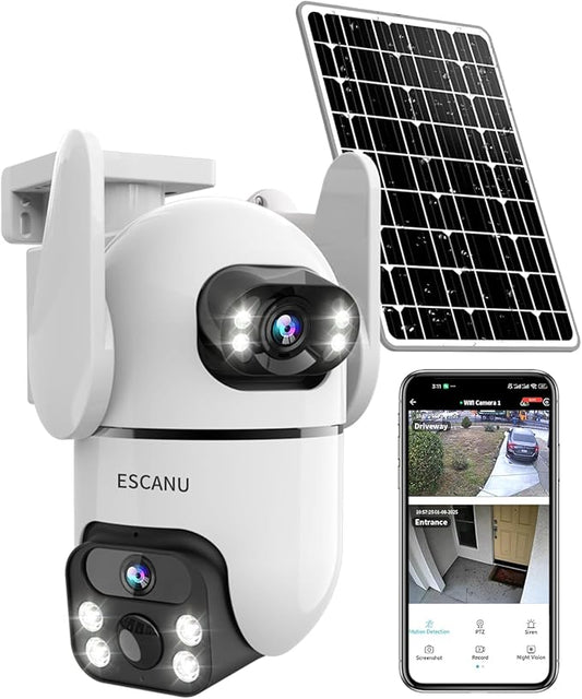 Dual Lens Security Cameras Wireless Outdoor for Home Security,WiFi,2-Way Audio,Night Vision,Motion Detection,No mothly fee Cameras,IP65 Water Proof
