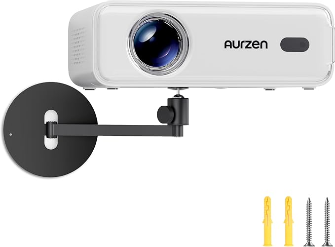 Aurzen Projector Wall Mount Shelf, Wall Use with Adjustable Angle, 360° Rotation and 90° Tilt, Foldable Heavy-Duty Metal Bracket, Supports 4.4 lbs, Compatible with TMY, HAPPRUN, Yaber, Epson