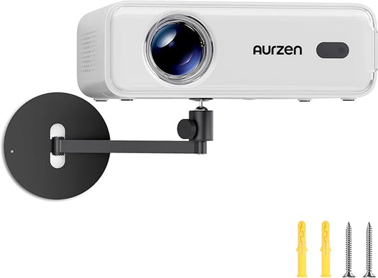 Aurzen Projector Wall Mount Shelf, Wall Use with Adjustable Angle, 360° Rotation and 90° Tilt, Foldable Heavy-Duty Metal Bracket, Supports 4.4 lbs, Compatible with TMY, HAPPRUN, Yaber, Epson