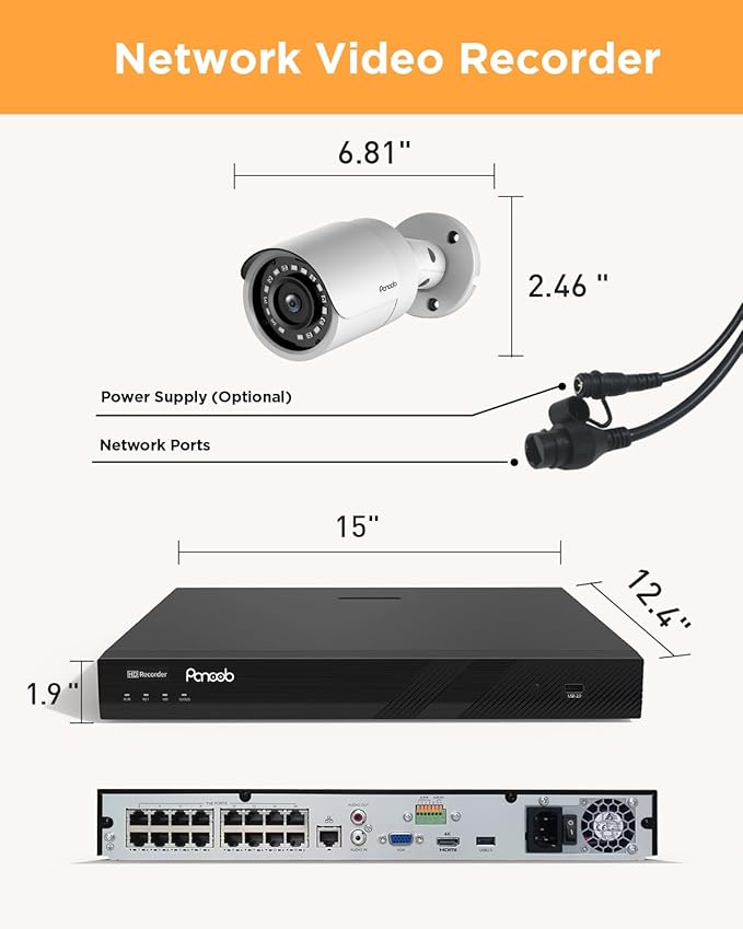 16 Channel Security Camera System, 4K 16CH PoE NVR 4TB HDD, 16x 5MP Wired Surveillance IP PoE Cameras Outdoor with AI Human Detection, Built-in Microphone,100ft IR Night Vision, PB37F1616-5M