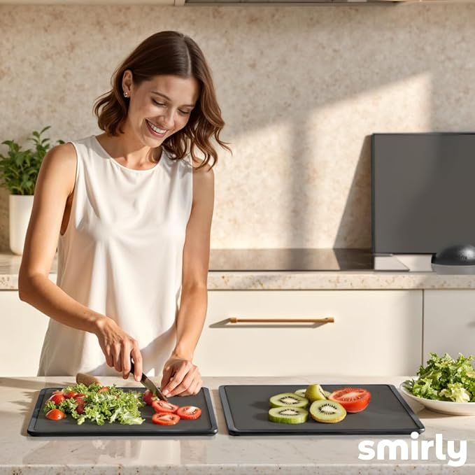 SMIRLY Plastic Cutting Board Set 3 Pieces, Non-Slip Dishwasher Safe Chopping Boards for Kitchen, Dark Grey