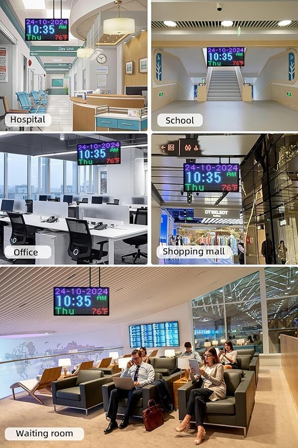 20x11 Inch Large Digital Wall Clock, Double-Sided Display with Date Day Temperature, Waterproof Outdoor Clock with Remote, Full Color LED for Gym, Garage, Office, Indoor Use