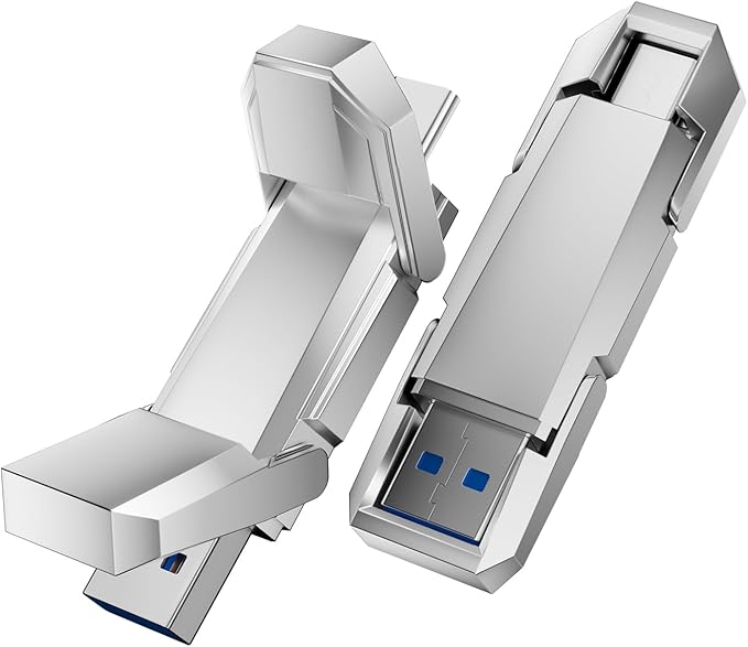 64GB External Portable SSD USB Solid State Drive, Up to 450MB/s USB 3.2 Gen 2 Solid State, Type C + USB A Dual Drive for Phone/Android Laptops/Windows/Mac, Silver