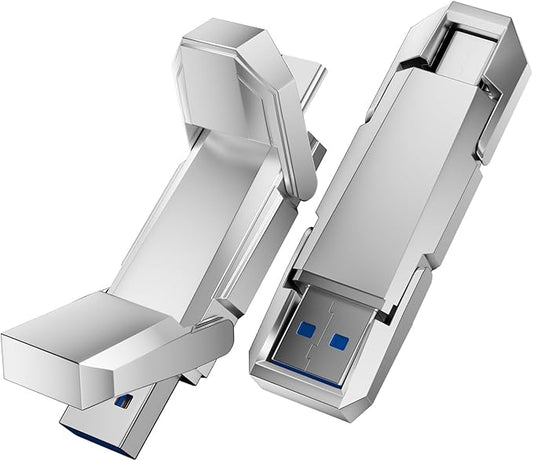64GB External Portable SSD USB Solid State Drive, Up to 450MB/s USB 3.2 Gen 2 Solid State, Type C + USB A Dual Drive for Phone/Android Laptops/Windows/Mac, Silver