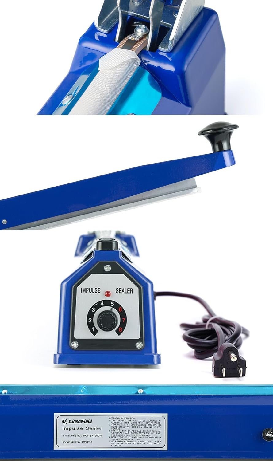 Sealer Pro - 8 inch Impulse Heat Sealer - 2mm Sealing Width - Manual Heat Sealer Machine for All Bags - Most Heavy Duty for Strong, Secure Sealing for Long Term Food Storage, Deep Blue