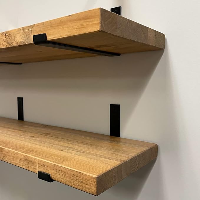Rustic Shelves with J-Brackets Set of 2, Industrial Shelf, Kitchen Shelves, Solid Wood, Decorative Wall Storage, Heavy Duty, URBANDI (Brown, 36Wx6D)