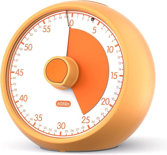 Visual Timer for Kids 60-Minute - Countdown Timer with Optional Alarm, Focus Tool for ADHD & Autism, Time Management for Homework, Chores, Office, Kitchen, Teaching & Study Routines (Orange)