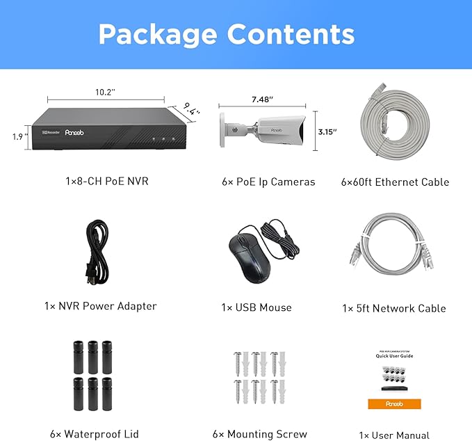 4K Security Camera System PoE, 6X 8MP Wired Security IP Bullet Camera wih AI Human Vehicle Detection, 2-Way Audio, Smart Spotlight Color Night Vision, 4K 8CH NVR 2TB HDD, PB65A0608-8MD