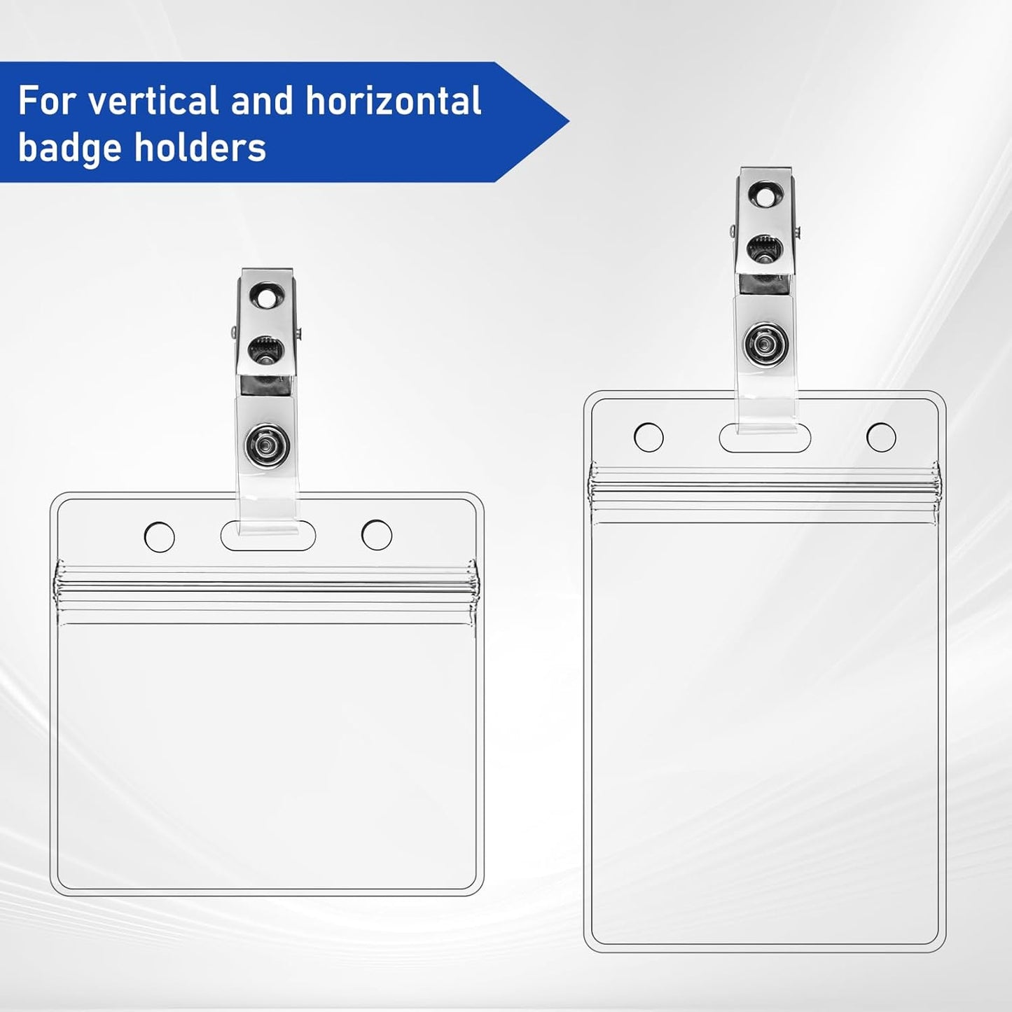50Pcs Premium Metal Badge Clips with Clear PVC Straps for ID Cards, Badge Holders, Name Tags, Work Badges