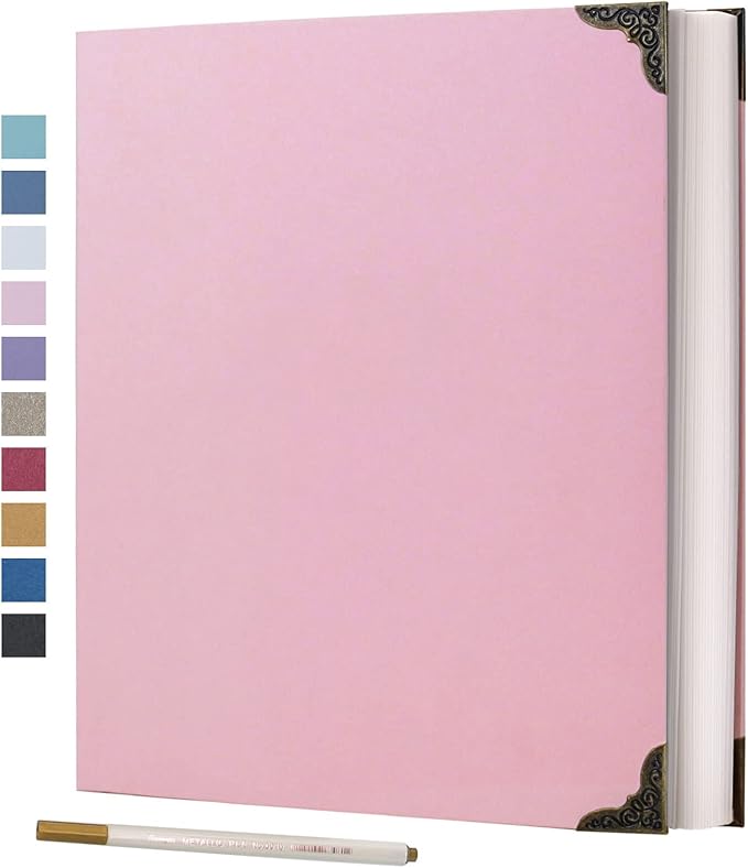 Vienrose Photo Album Self Adhesive 40 Pages Hardcover with DIY Scrapbooking Kit 3 Rings Paper Scrapbook for Lover Friends Kids Wedding Pink