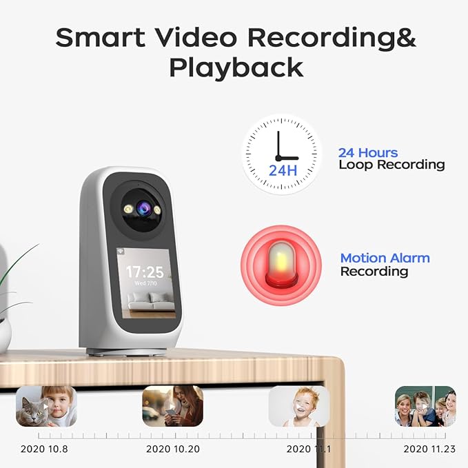 JOOAN 5G WiFi Security Camera Indoor with Screen 2K 360° PTZ Surveillance Camera Plug-in Home IP Cam for Baby Elderly SD Card Cloud Storage Motion Detection Auto Tracking 2 Way Video, Color Night