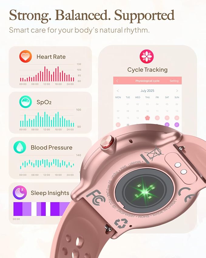 Smart Watch for Women Men, for Android iOS with Sleep & Calorie Monitor, Pedometer Fitness Tracker, Bluetooth Call, IP68 Waterproof, 112+ Sport Modes Round Face Smartwatch (Casual, Pink, 1.39)