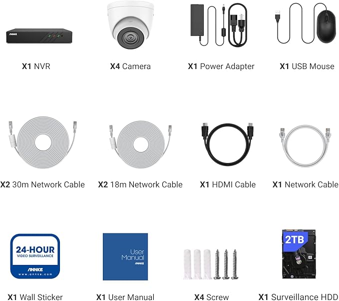 ANNKE H500 3K 5MP PoE Security Camera System with 8CH NVR, 4X 3K 5MP Outdoor IP Cams with 2.8MM Lens, AI Detection, 24/7 Audio Recording, Color Night Vision, IP67 Rated, Supports Alexa (2TB HDD)