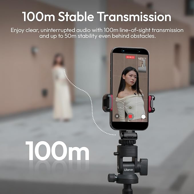 ULANZI A200 Mini Mic Wireless Lavalier Lapel Microphone for iPhone 17/16/15 Type-C, 48kHz/24-bit, Plug & Play, Smart Noise Cancelling, Digital Display, 30H Battery for Video Recording