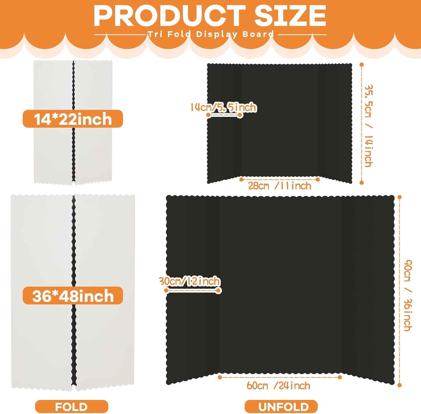 Henoyso 8 Pieces Tri Fold Poster Board Lightweight Fold Presentation Board for Science Fair Display(14 x 22 Inch,Black)