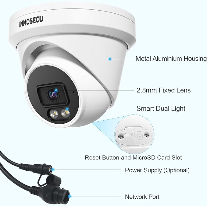 8MP Turret PoE Camera Outdoor, Smart Dual Light AI IP Security Camera, Color Night Vision, Built-in Mic, 2.8mm Lens Wide Angle 110°, Face Detection, Human Vehicle Detection, IND8BD97S