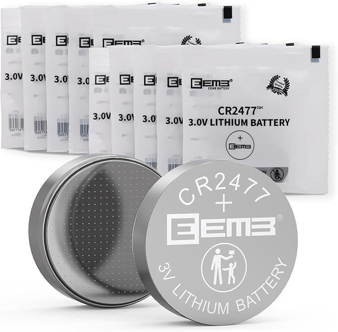 EEMB 10 Pack CR2477 Battery 3V Lithium Battery Button Coin Cell Batteries 2477 Battery DL2477, ECR2477 for Electronic Candle, Light, Remote Control, Key Fob, Alarm, Contact Sensor, Smart Devices