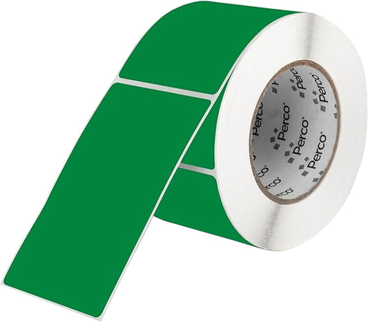 Perco Green Labels 3x5 Inch 500 Stickers/Roll with Easy Peel Perforation and Strong Adhesion for Inventory Management, Color Coding, Moving Boxes, Retail, Organizing & Crafts â Made in USA