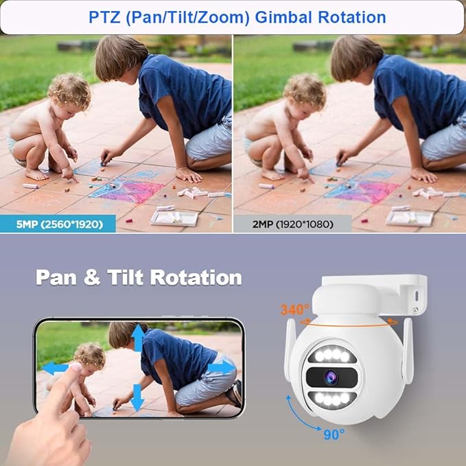 [Auto Tracking Alert 360° PTZ & 2-Way Audio] 8CH Plug&Play Wireless Cameras for Home Security, 4x1920P 5MP IP67 IR&Full Color Night Vison AI Motion Detection, 500G HDD 24/7 Recording Remote Control