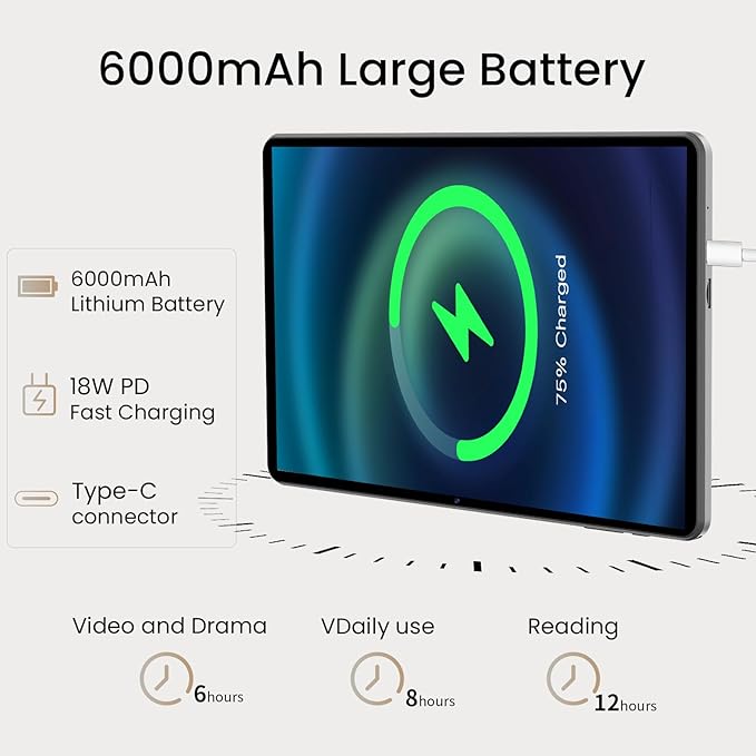 Android 14 Tablet,10 inch Tablets, Octa Core CPU, 10GB+64GB+512GB Expansion, Wi-Fi6, 6000mAh Battery Tablet PC, Dual Camera, 1280x800 Display Screen, Widevine L1 Google Kids Space