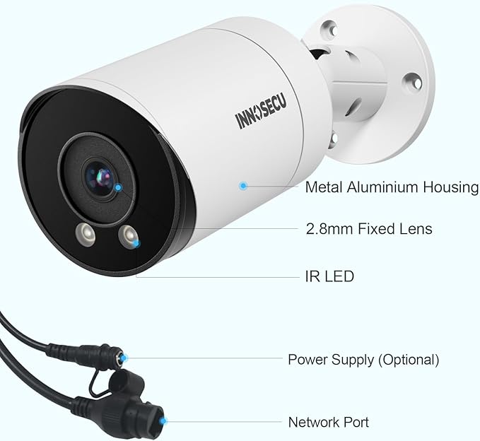 8MP AI IP PoE Camera, Bullet Security Surveillance Camera Outdoor IP67, Face Detection, Human &Vehicle Detection, 2.8mm Lens Wide Angle 110 °, Built-in Mic, Night Vision 100ft, INB8BR49E