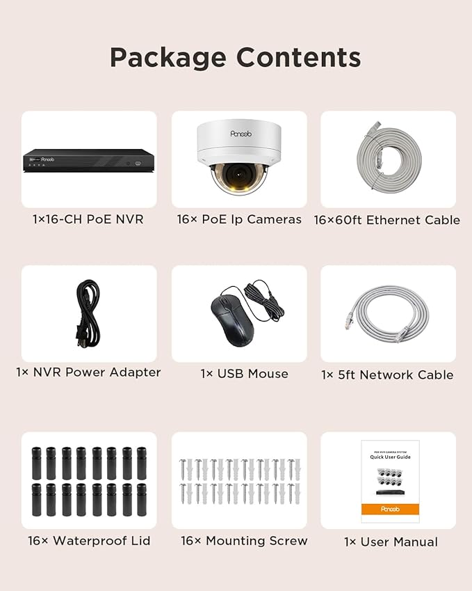 4K 16 Channel PoE Security Camera System, 16x 8MP IK10 Vandal Dome Cameras with Human Vehicle Detection, Smart Color Night Vision, 2 Way Audio, 24/7 Remote Access, 4TB HDD NVR, PD54Y1616-8M