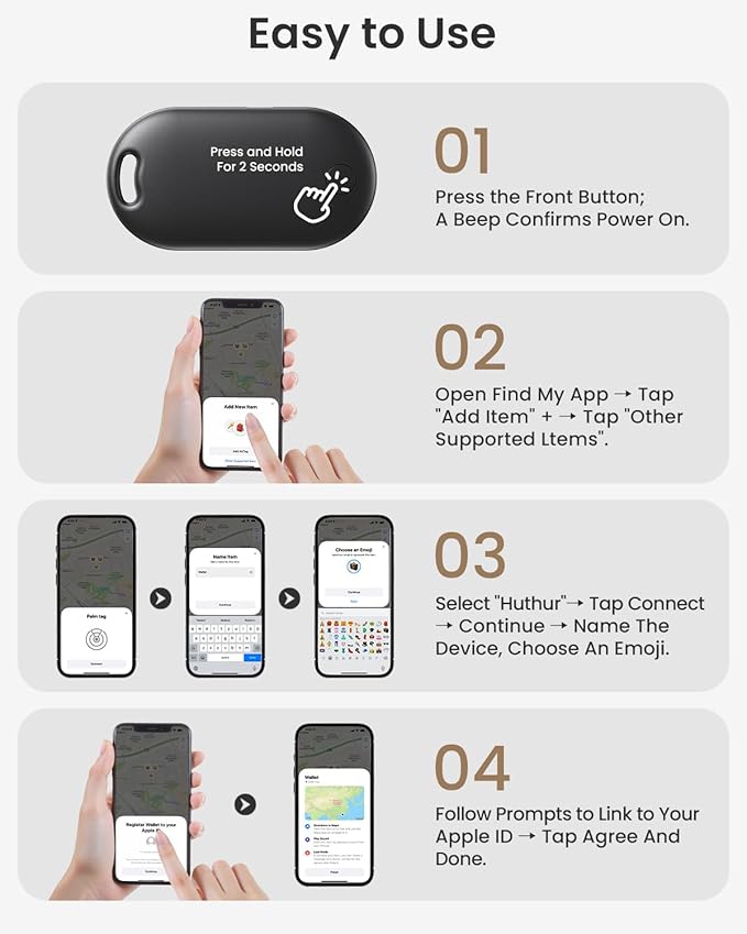 Slim Air Tracker Tags Compatible with Apple Find My (iOS Only) [Apple MFi Certified] Smart Tag with Replaceable Battery Bluetooth Tag Item Finder for Keys, Wallet, Luggage, Bags (Rich Black)