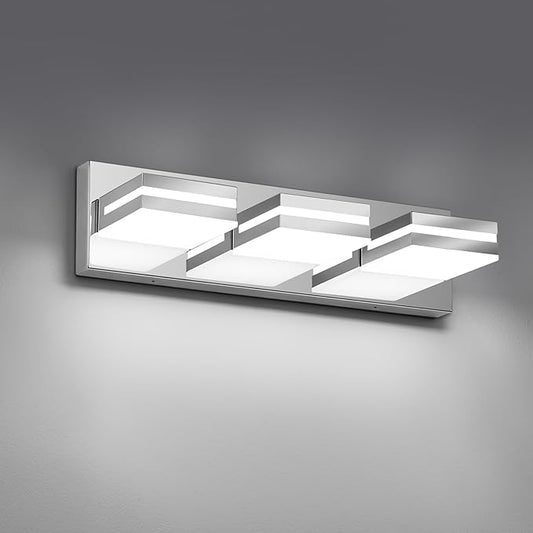 Modern LED Small Bathroom Lights Fixtures(3-Light),Stainless Steel Chrome Acrylic Wall Lighting,Vanity Lights for Bathroom Over Mirror(6000K 16in)