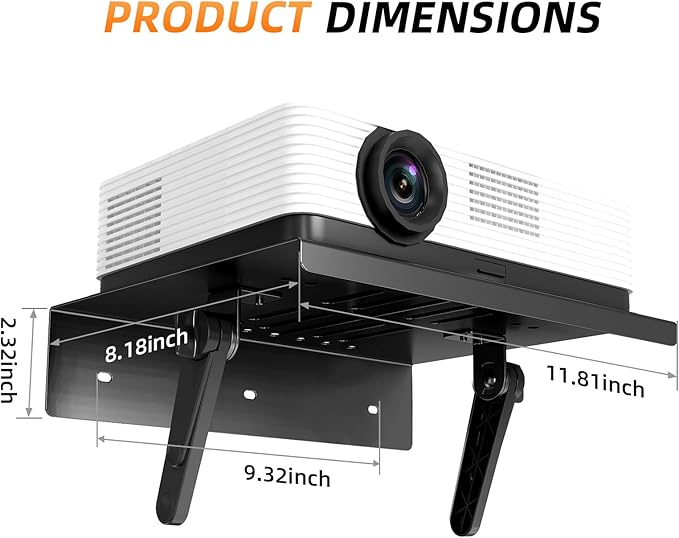Metal Projector Mount Adjustable Angle, Suitable for Projectors and Speakers Perforated Design for Heat Dissipation Foldable for Storage,Hidden Wall-Mounted (11.81 * 9.45inch)