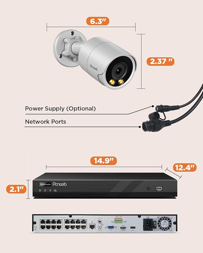 16 Channel Security Camera System PoE,4K 16CH NVR with 4TB HDD,12X 8MP Wired Outdoor Home Surveillance IP PoE Cameras,Built-in microphone,Human Vehicle Detection,Color Night Vision,PB38F1216-8M
