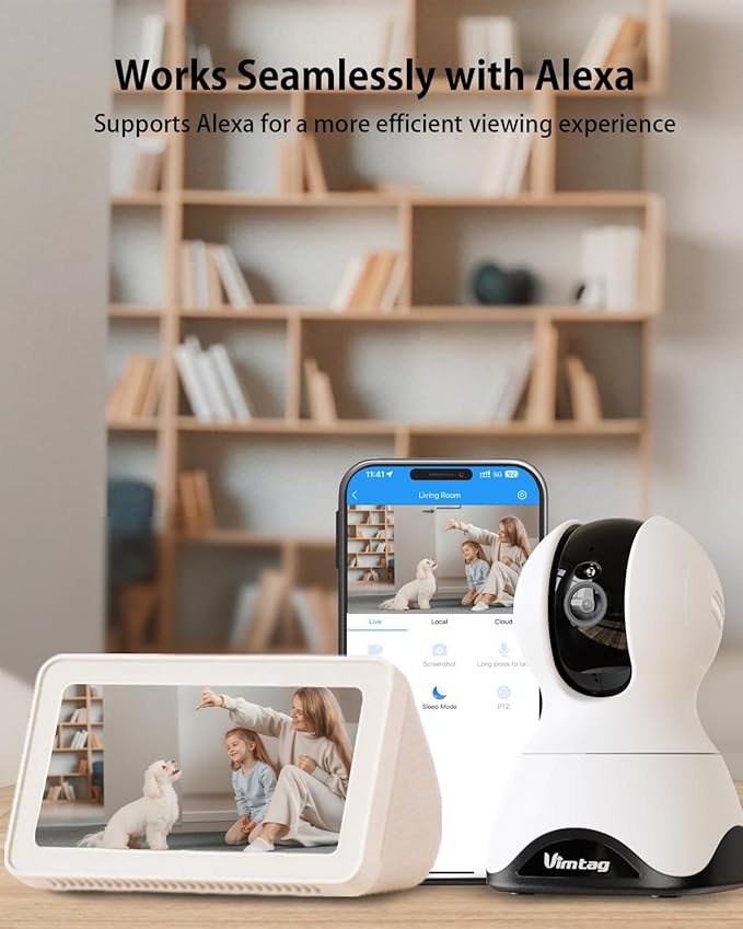 VIMTAG Indoor Pet Camera, 2.5K Dog Camera with Phone App, 360° Pan/Tilt Security Camera Indoor for Home/Nanny/Baby/Cat/Room, Dual-Band WiFi, Night Vision, Motion Tracking, 2-Way Audio, Cloud & SD Card