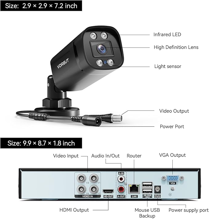 Wired Security Camera System Outdoor, 4pcs Surveillance CCTV Bullet Cameras for Home Security, 4CH AHD TVI 5MP Lite DVR Recorder with 500G HDD, Motion Detection, Night Vision, Waterproof