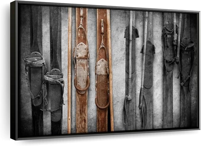 ElephantStock Ski Collection Wall Art - Horizontal Framed Canvas - 1-Piece Bathroom Wall Decor - Photography sports Canvas Print - Brown and Black Decor for Wall - 40" X 27"